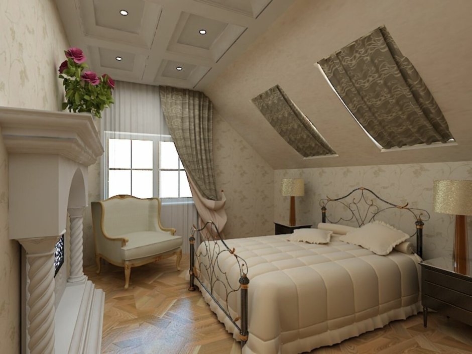 Классическая спальня на мансарде