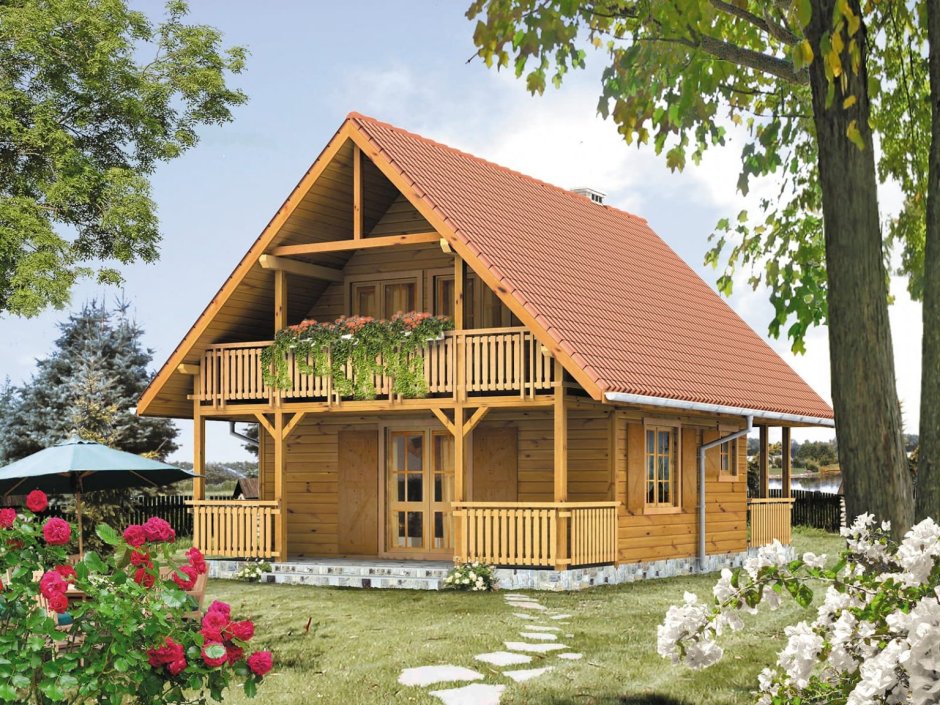 Небольшой деревянный дом с мансардой