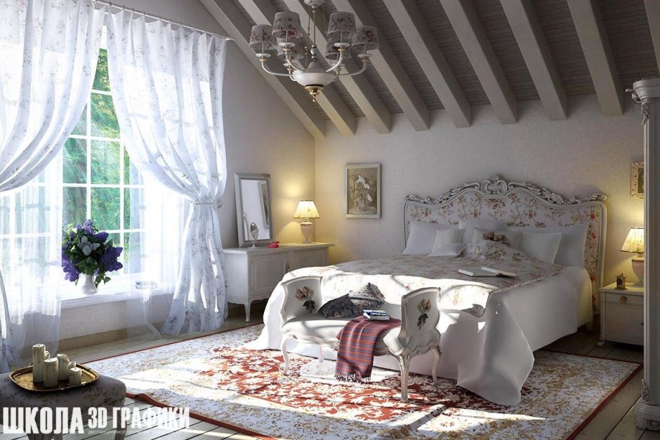 Мансардная спальня в стиле Прованс