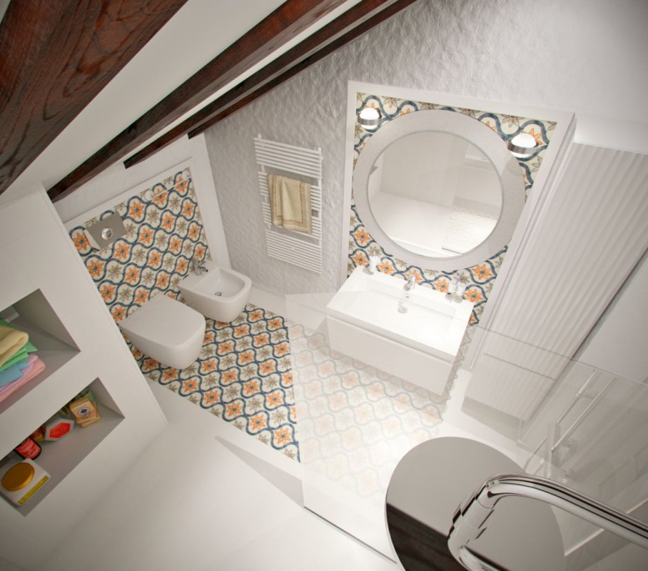 Совмещённой ванной комнаты с туалетом на мансардном этаже