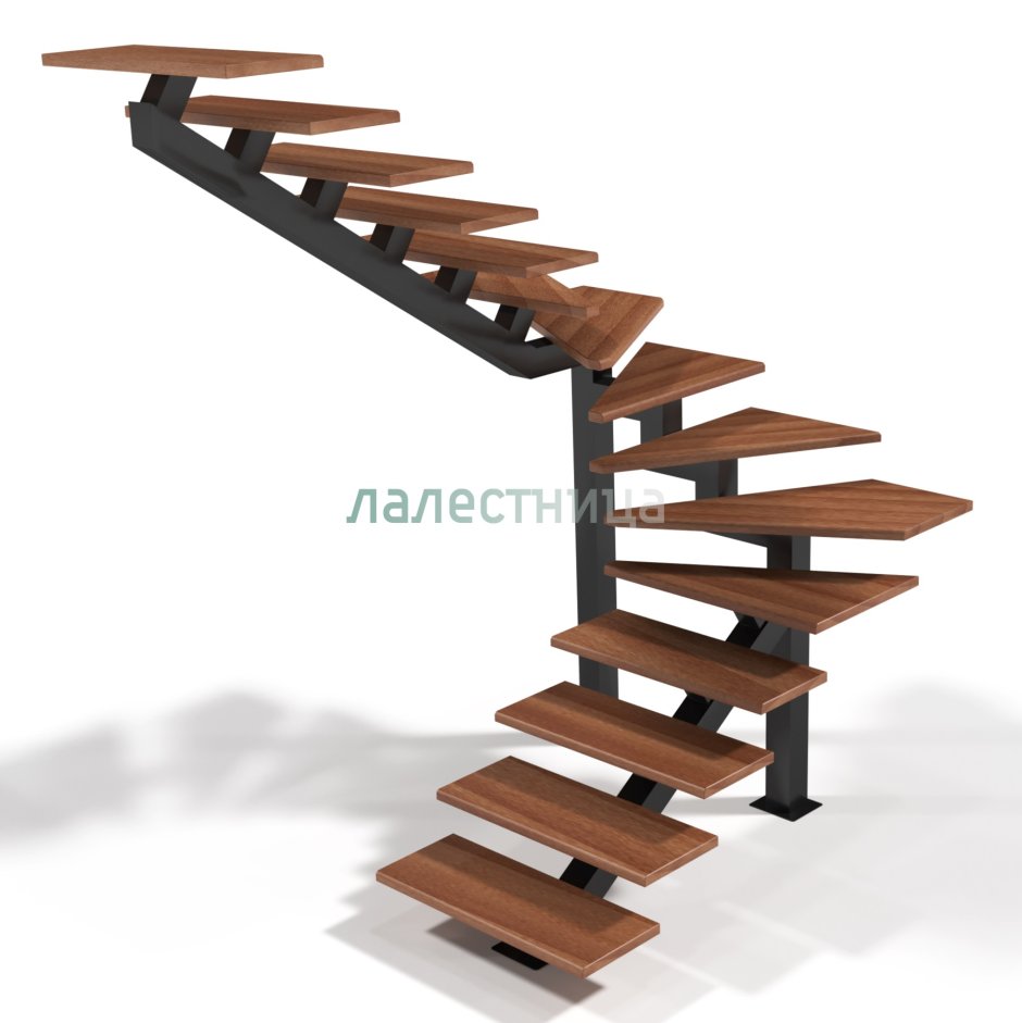 Лестница на монокосоуре с забежными ступенями п образная