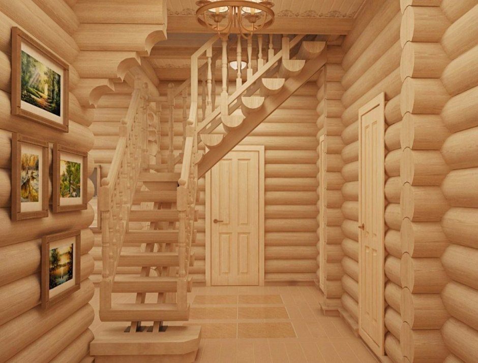 Лестница в бревенчатом доме