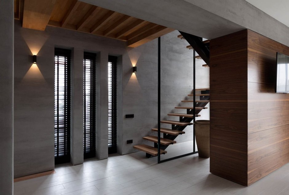 Лестница в стиле лофт в интерьере