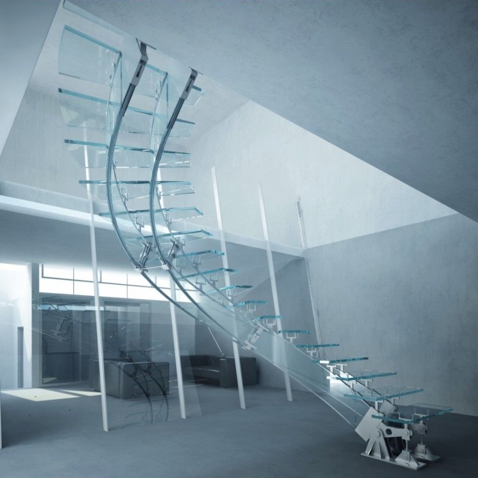Стеклянная лестница с подсветкой (56 фото)