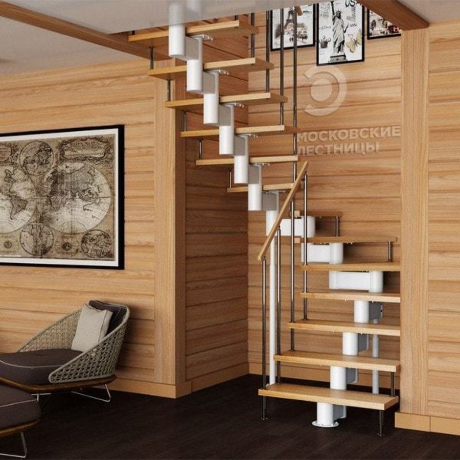 Модульная лестница с забежными 180 градусов
