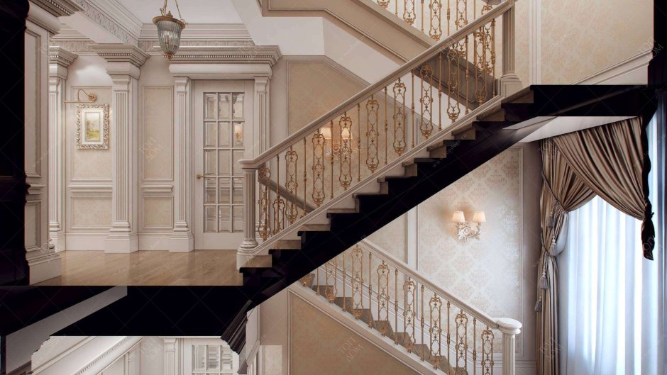 Лестница на второй этаж в классическом стиле