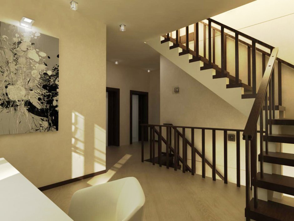 Лестница в доме в бежево коричневом цвете