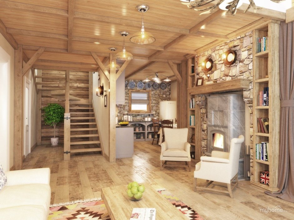 Интерьер деревянного дачного дома