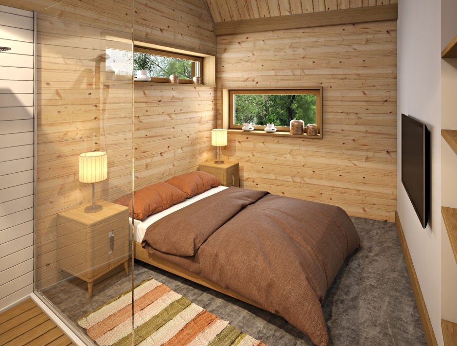 Спальня в загородном деревянном доме