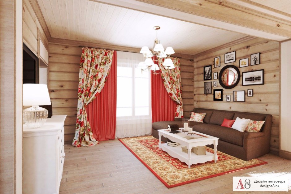 Интерьер в деревянном доме из бруса в русском стиле