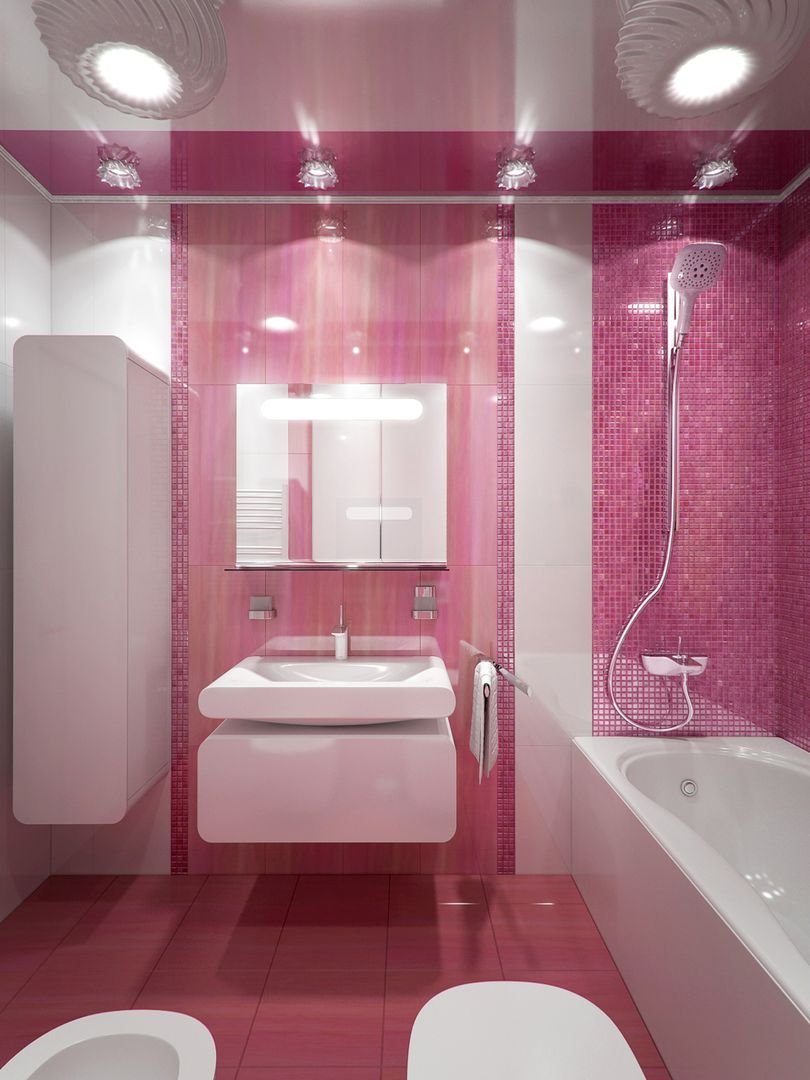 Розовая ванная комната с туалетом