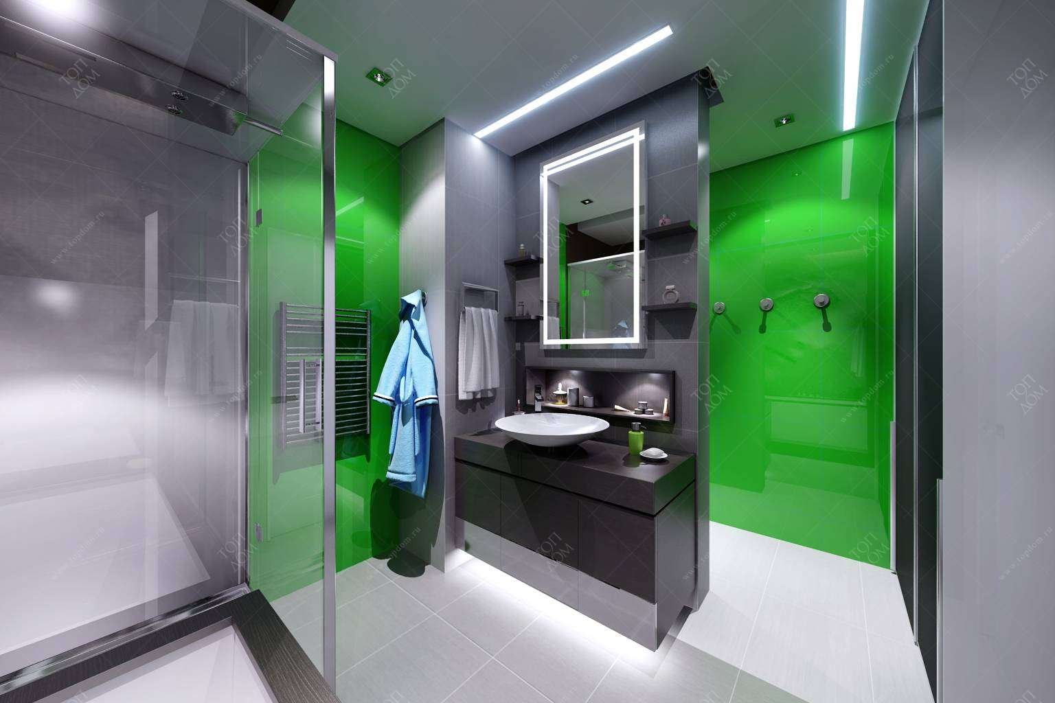 сочетание цветов с зеленым в интерьере ванной