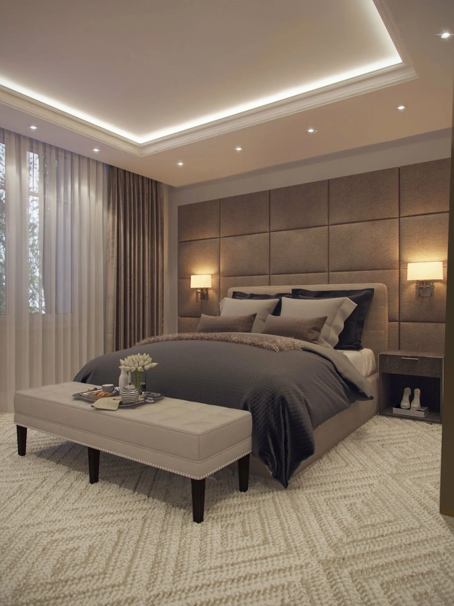 Точечные светильники для гипсокартонных потолков в спальне