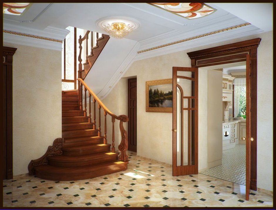 Интерьер холла с лестницей