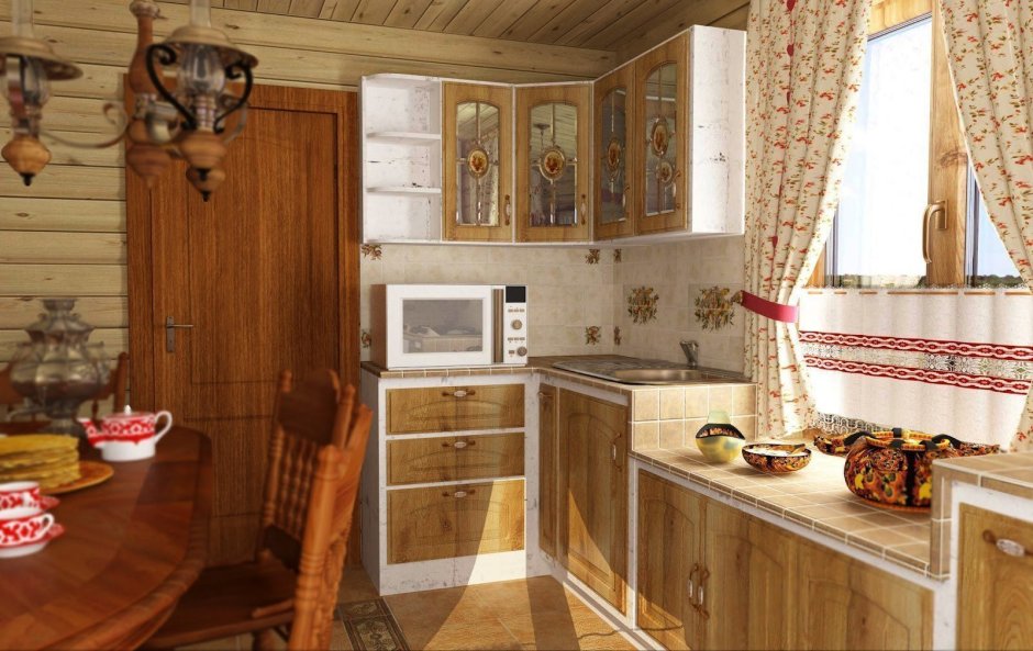 Кухня-гостиная с русской печкой