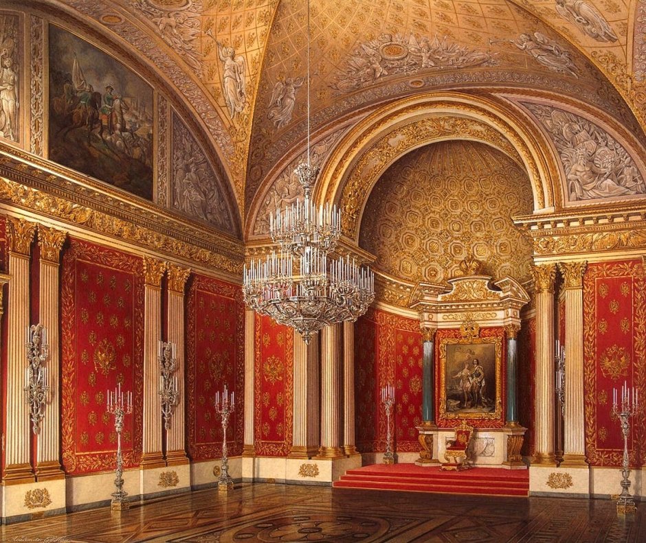 Золотой зал в Эрмитаже с желтыми колоннами
