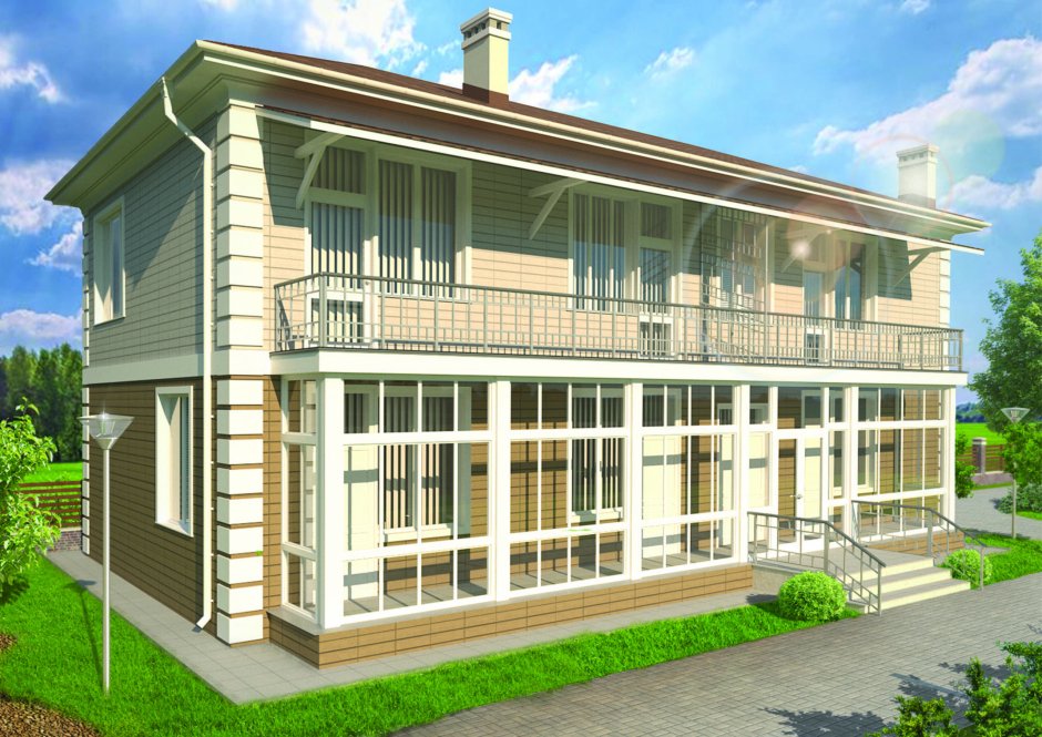 Проекты двухэтажных домов с террасой 150-200