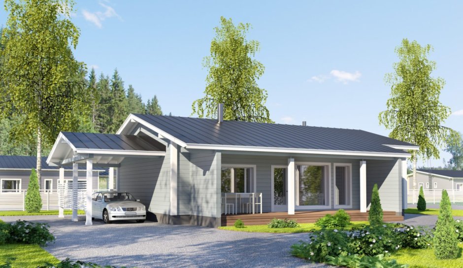Проекты финских домов одноэтажных каркасных 110 метров с террасой