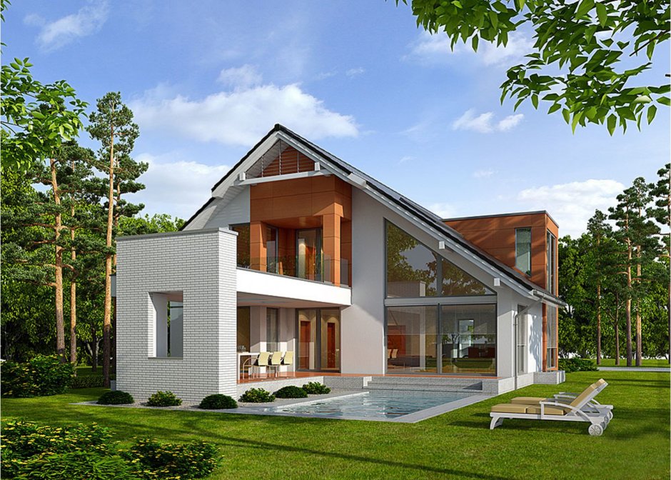 Дом Модерн с двускатной крышей
