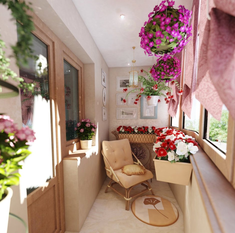 Уютный балкон с цветами