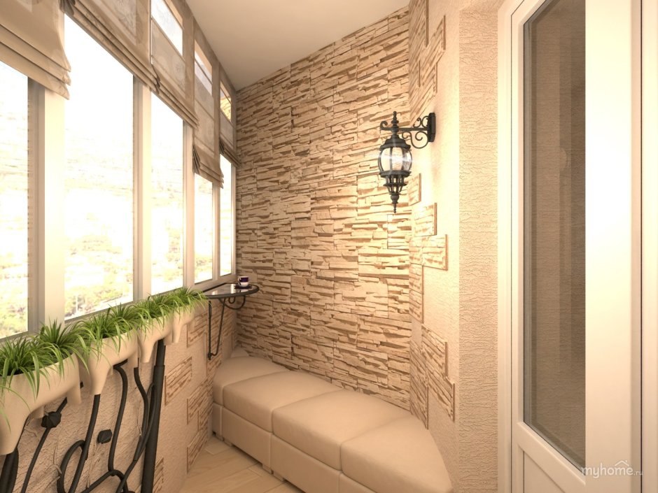 Декоративный камень в интерьере балкона