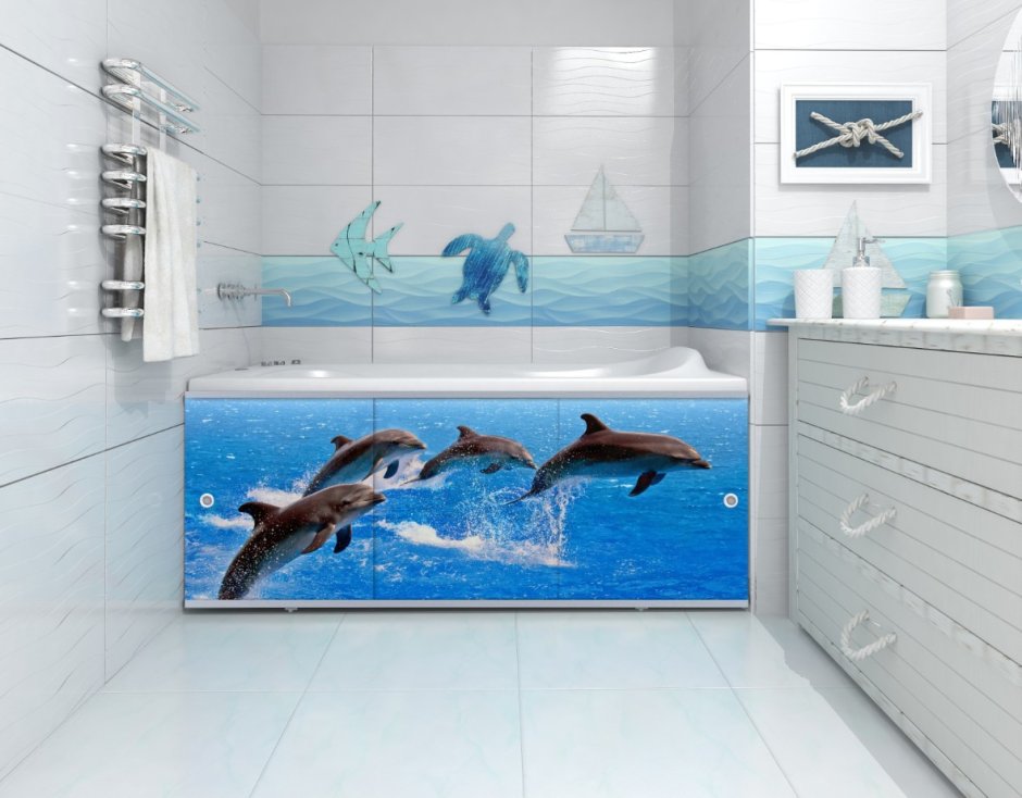 Экран для ванны Метакам ультра легкий 168 см дельфины