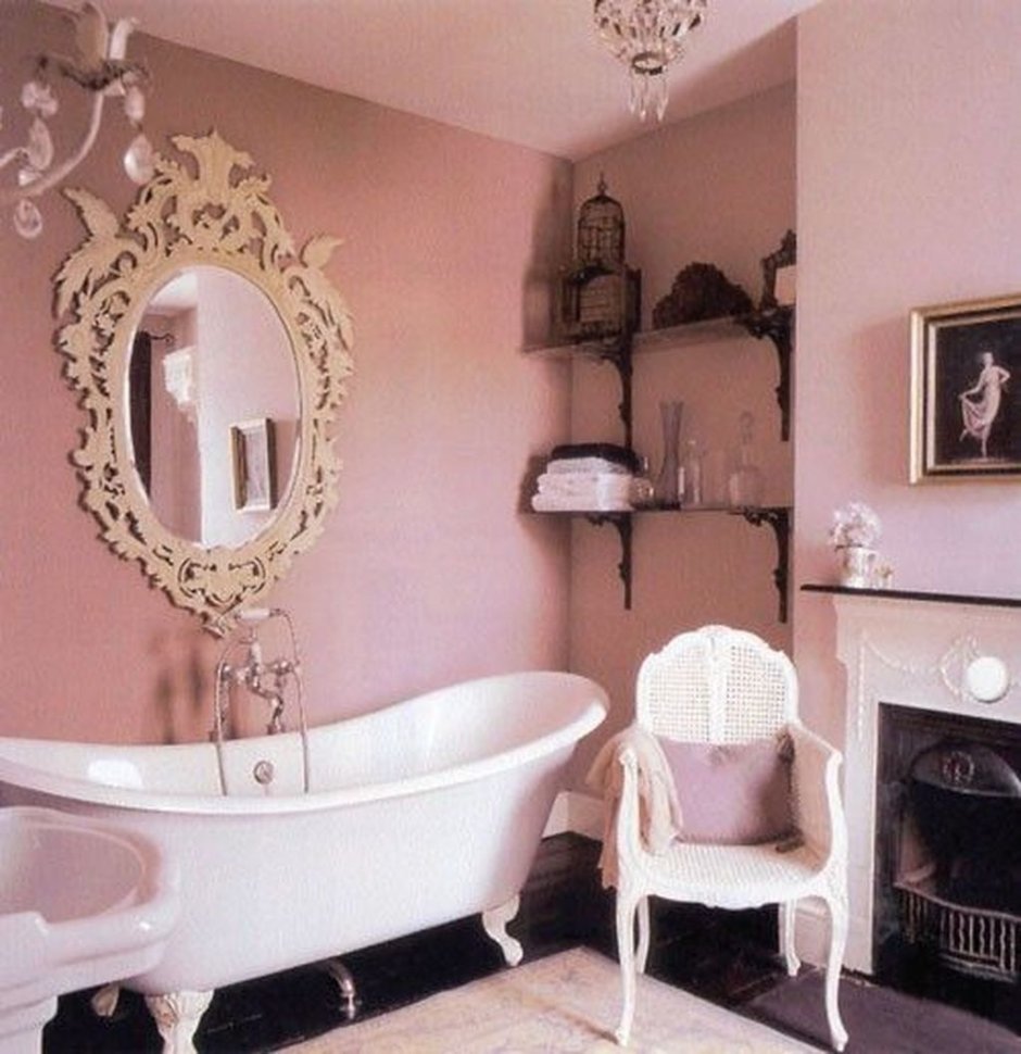 Интерьер в ванной розовый стиль
