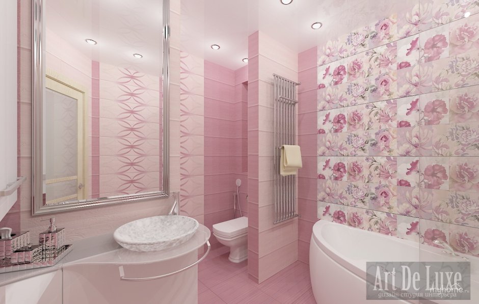 Бело розовая ванная комната