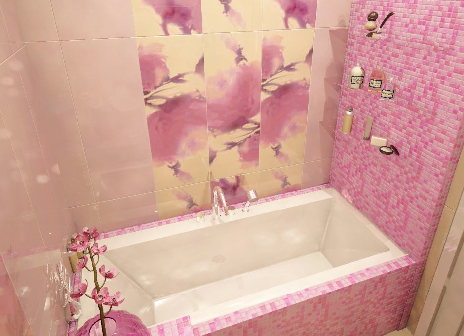 Ванная бежево розовая