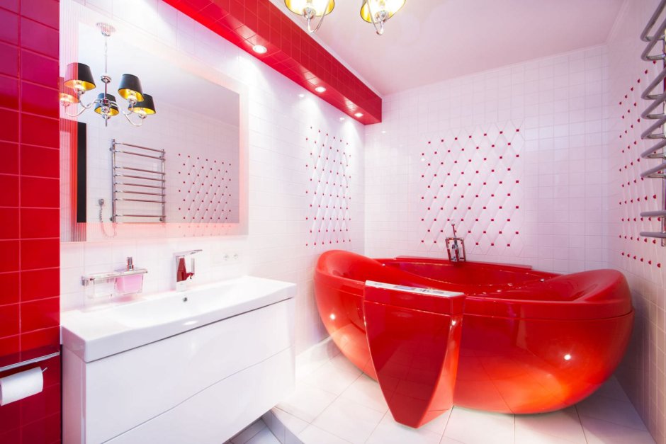 Ванная комната в красно белом цвете