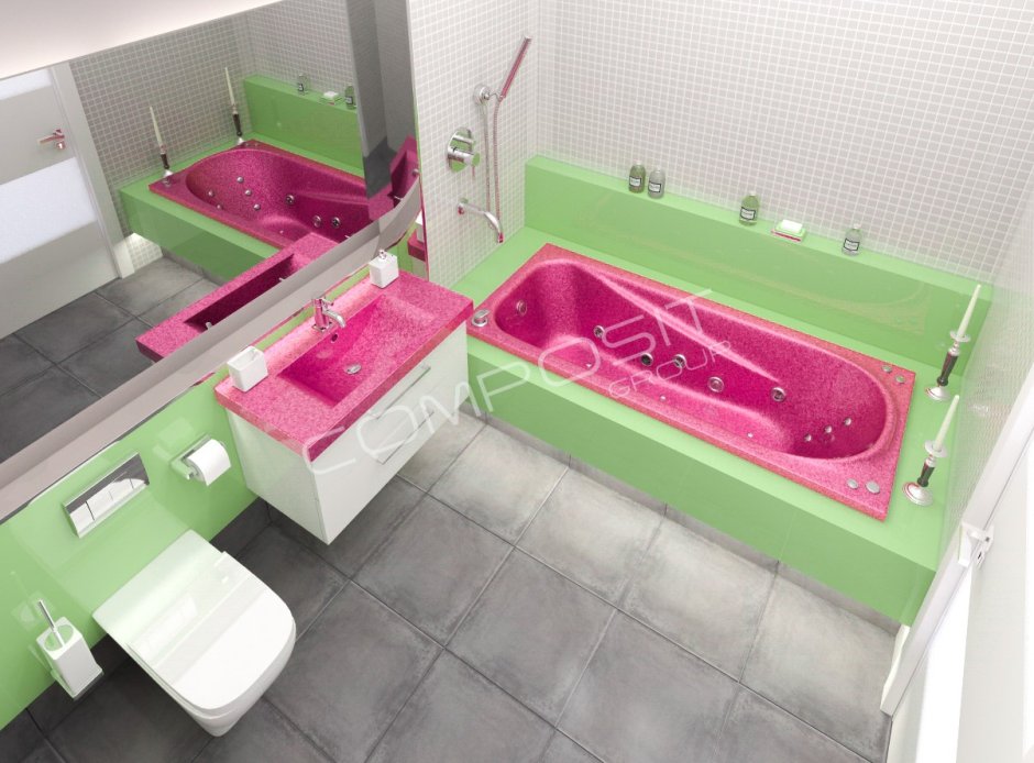 Розовая ванна вид сверху