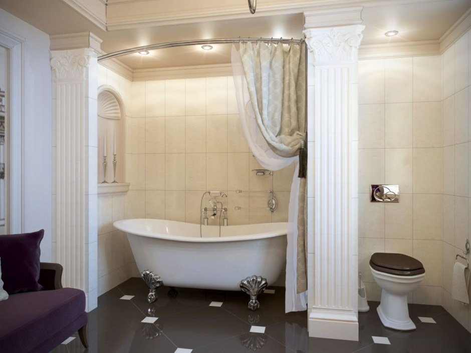Шторы в ванной комнате в классическом стиле