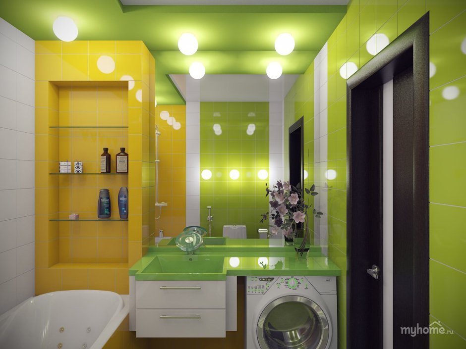 Ванная комната в желто зеленых тонах