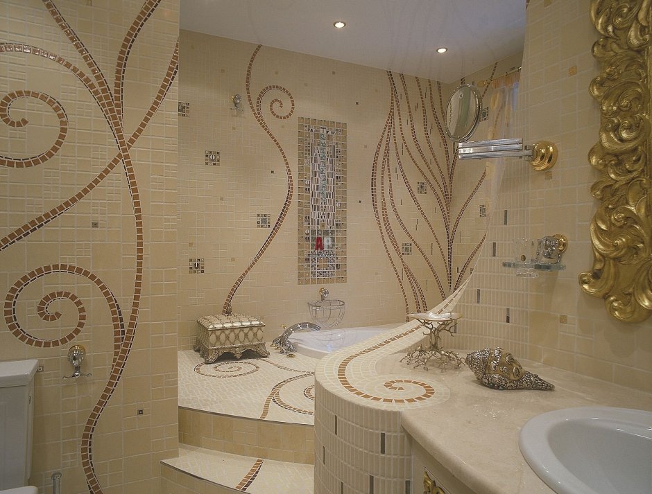 Декор плитки мозаики в ванной комнате