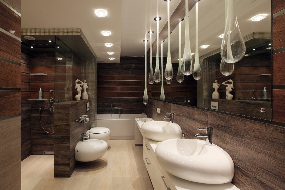 Интерьер ванной комнаты в коричневых тонах