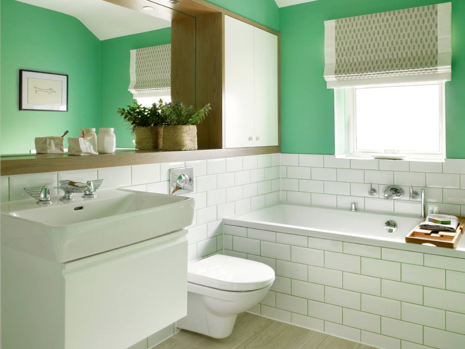 Зеленый в интерьере ванной