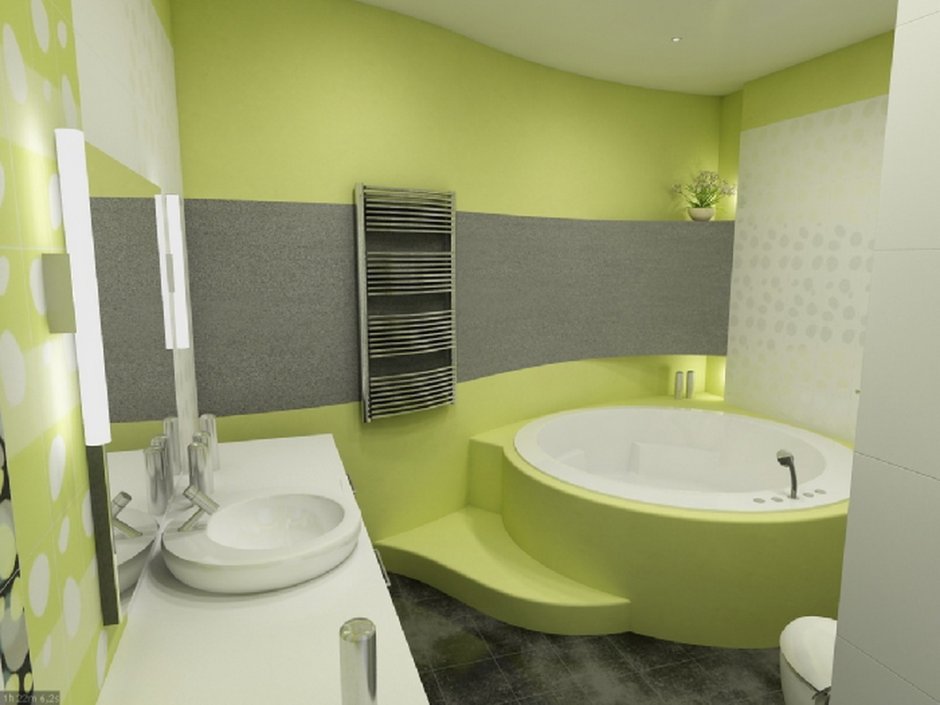 Серо-зеленая ванная комната