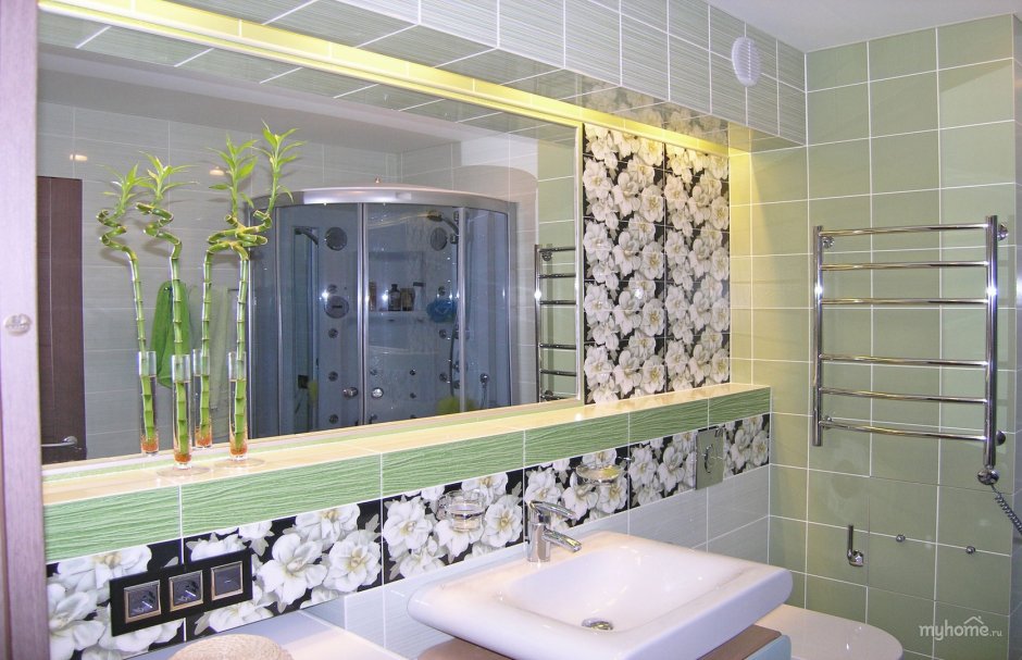 Ванная комната в серо зеленых тонах