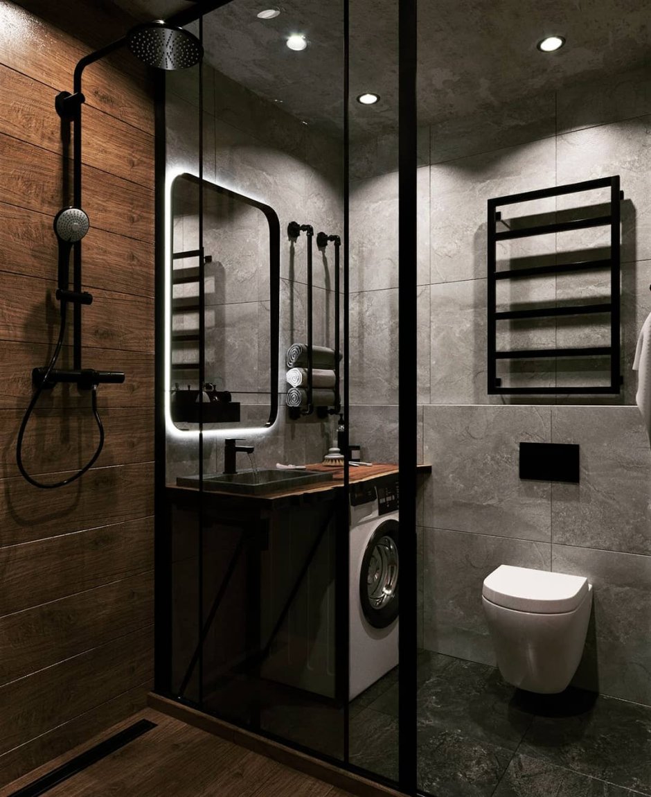 Ванная комната в стиле лофт с душевой кабиной