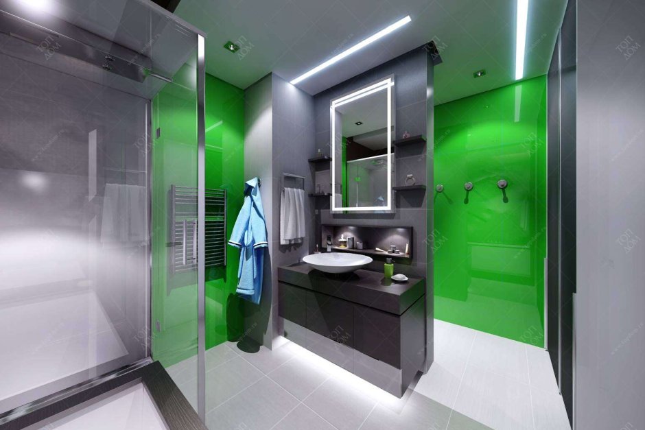 Современная ванная в зеленом цвете