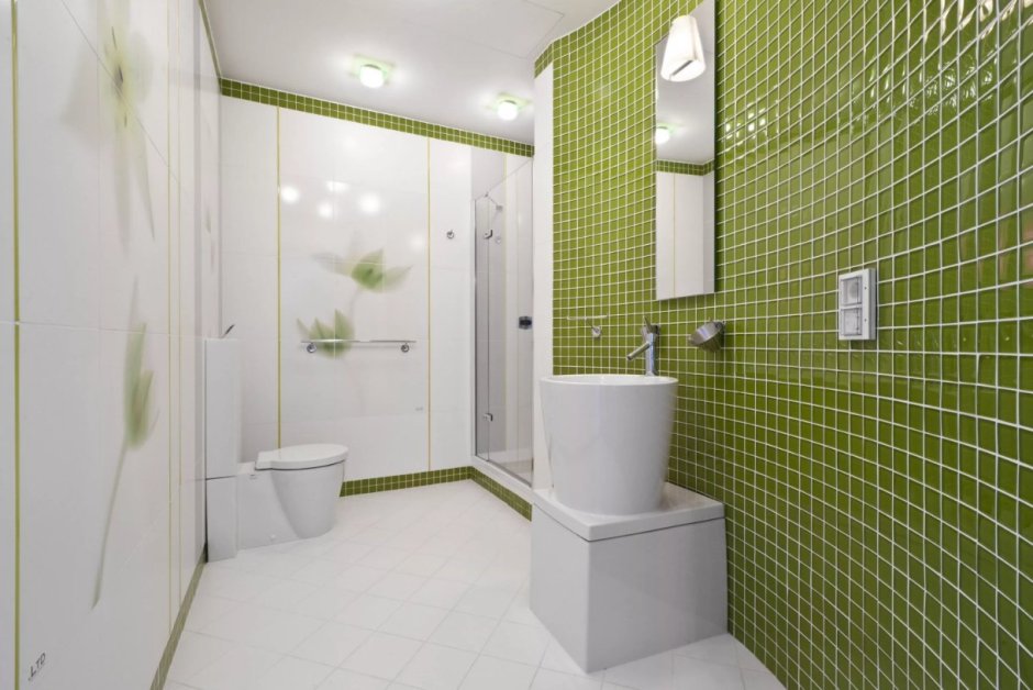 Плитка для ванной зеленая с белым
