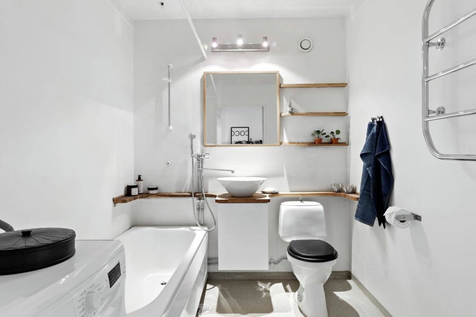 Прямоугольная ванная комната в скандинавском дизайне