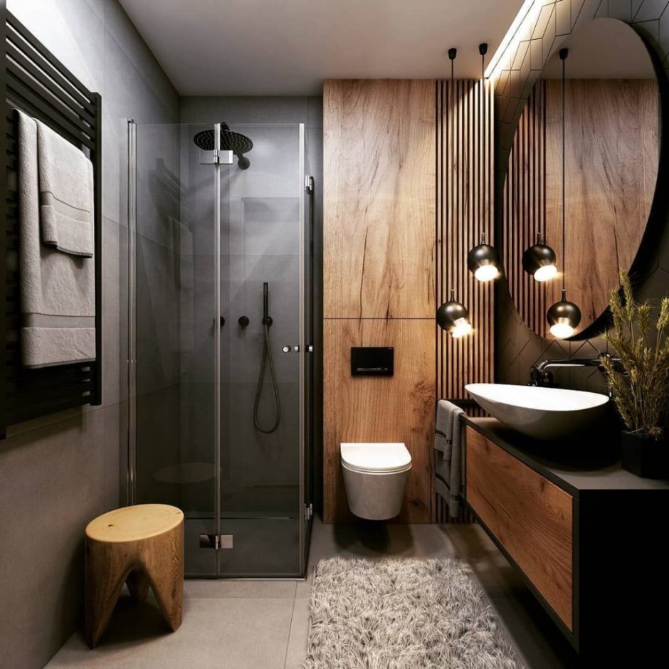 Дизайнерская ванная комната с душевой