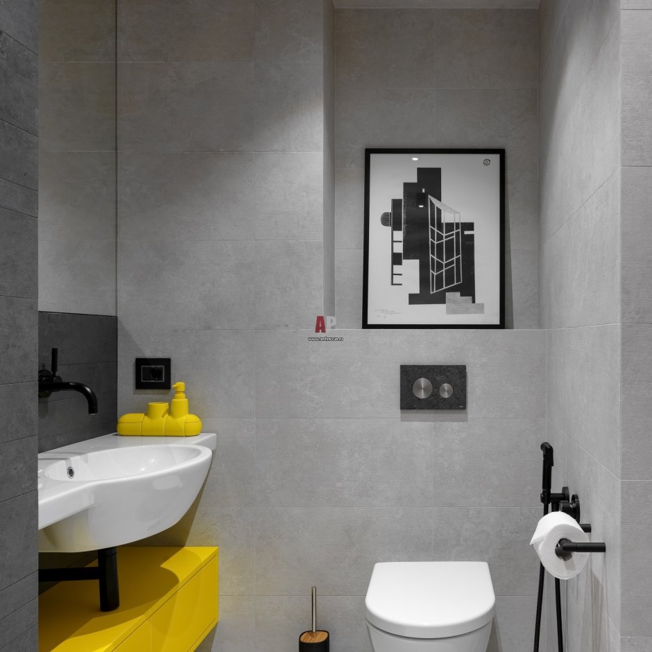 Интерьер ванной комнаты в сером цвете