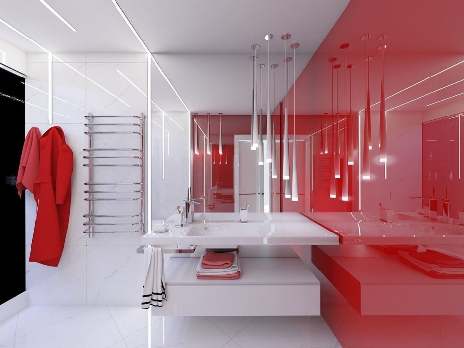 Интерьер ванной комнаты в стиле Хай тек