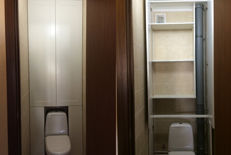 Встроенный шкаф в туалете за унитазом