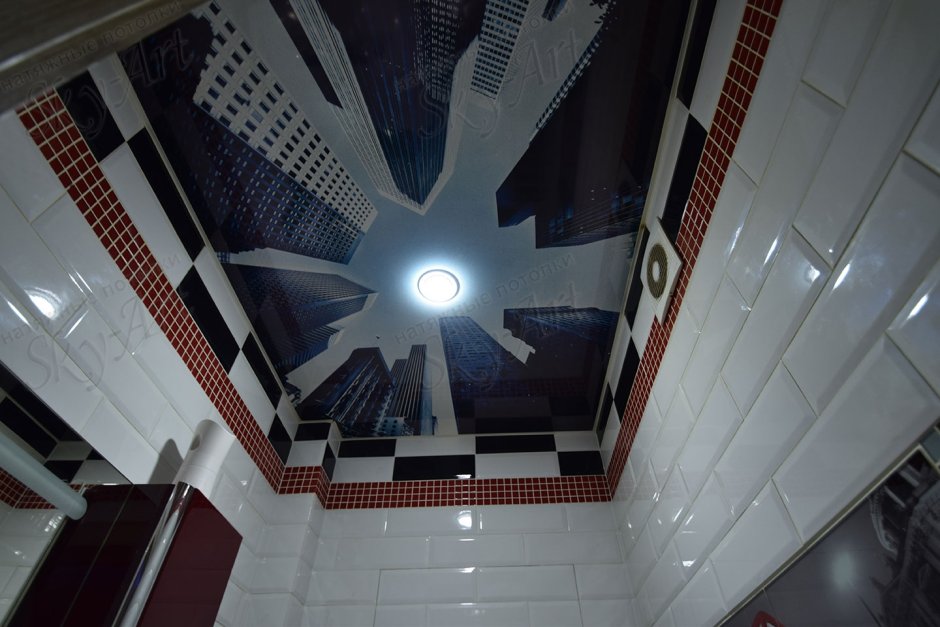 Натяжной потолок матовый в туалете