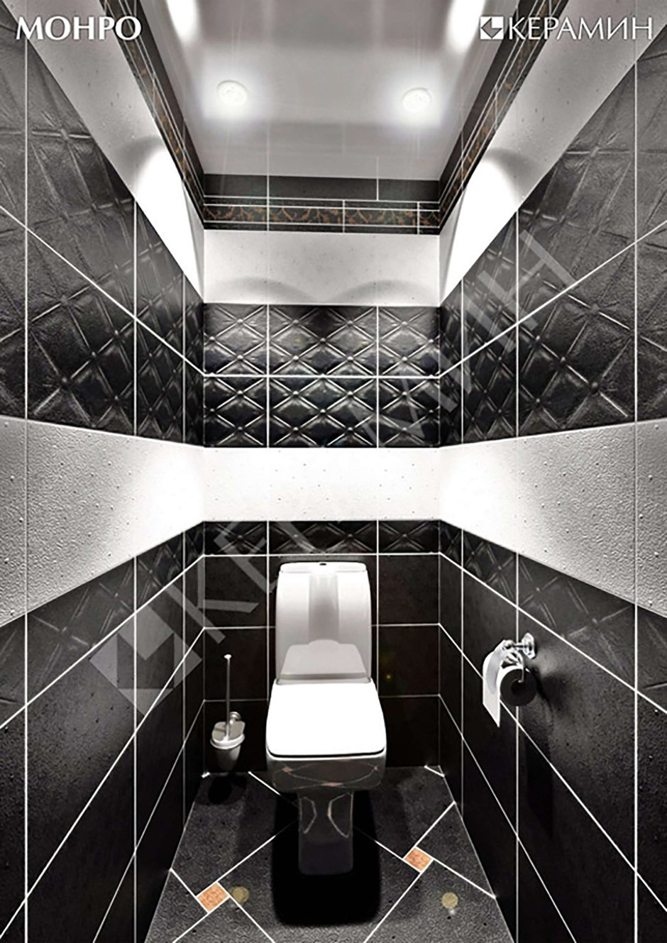 Черно белая плитка в туалете (90 фото)