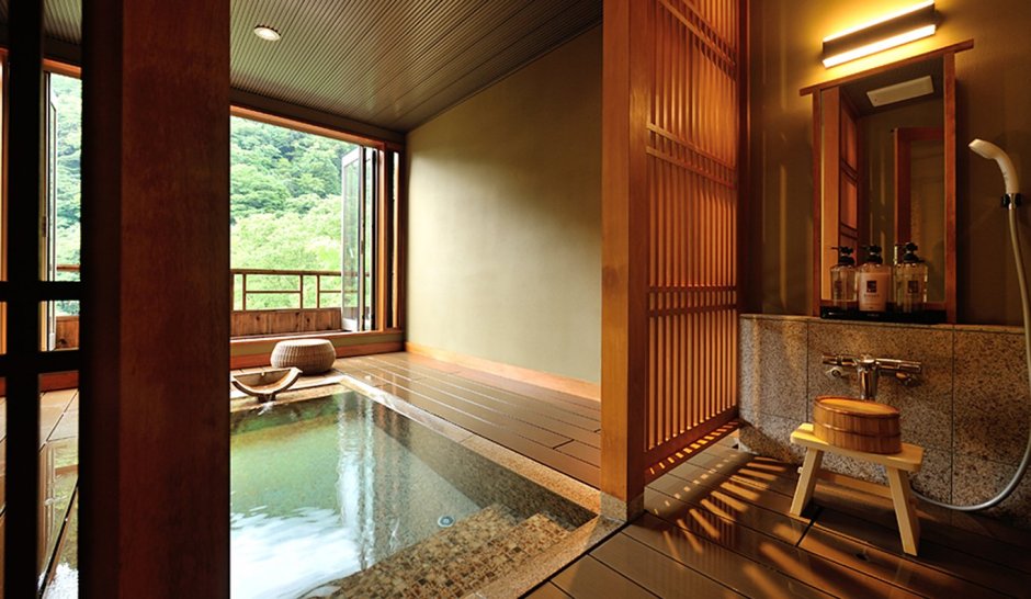 Прямоугольная ванная комната в японском стиле
