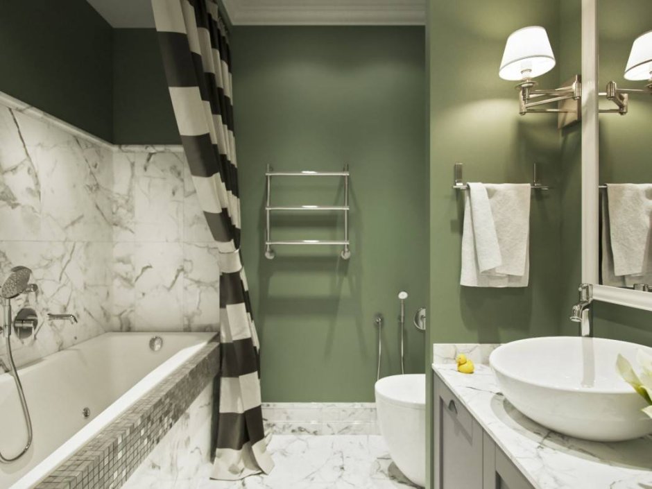 Душевые Ванные комнаты в зеленом цвете